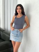 Osy Modal Yumuşak Dokulu Kumaş Bisiklet Yaka Sıfır Kol Bluz Omuz Toka Aksesuar Detaylı - Antrasit resmi